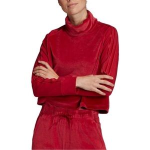 Adidas Red Mock Neck Turtleneck Velour Striped Arms